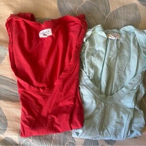 Velvet Scoop Neck Tops in Red and Light Blue Medium